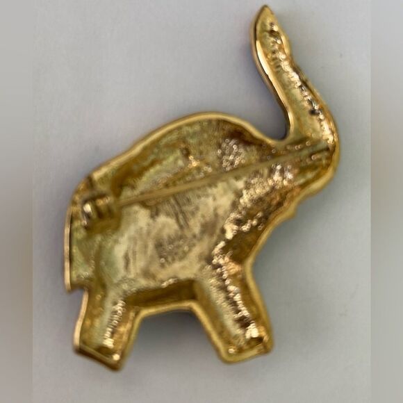Vintage Gold Tone Black Enamel Elephant Pin Brooch - Picture 2 of 4